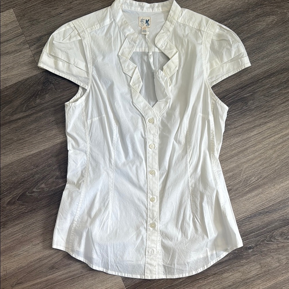 Anthropologie Ruffled Sleeve Shirt Off White Classic Boho Top